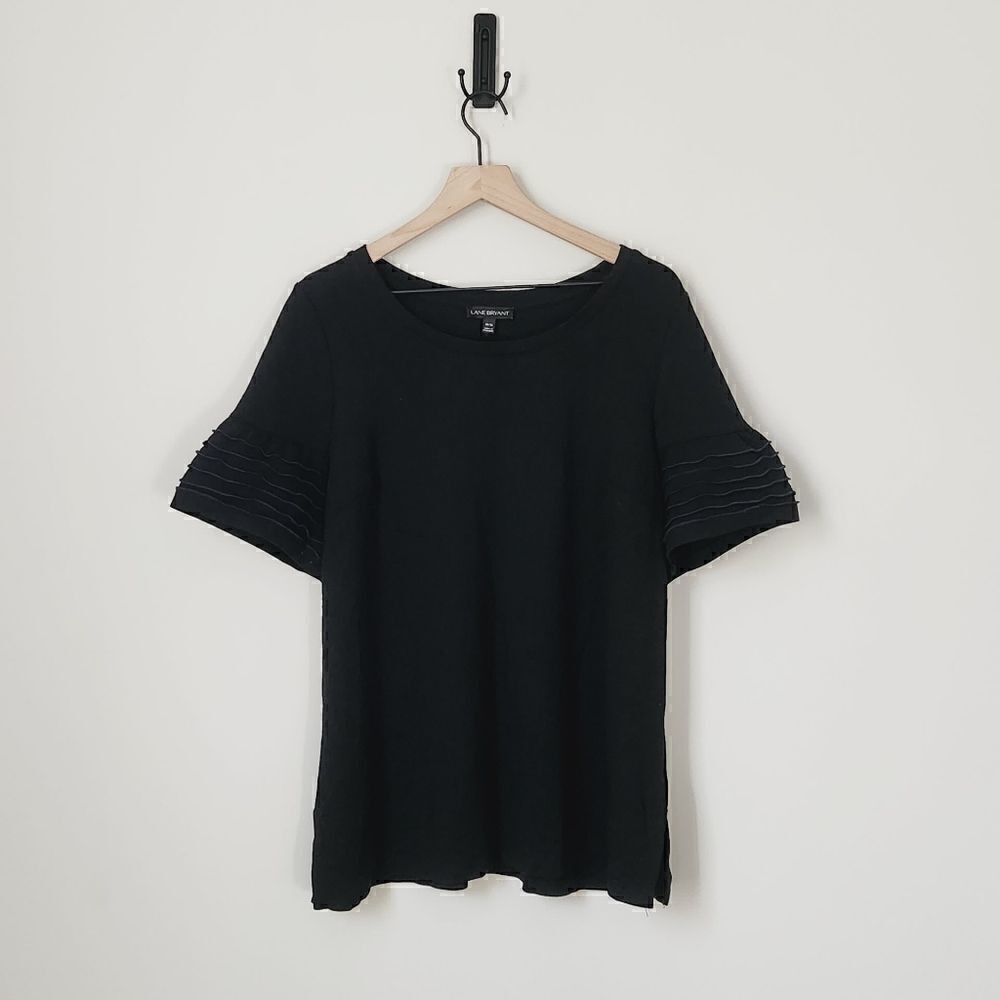 Lane Bryant Black Ruffle Sleeve Crewneck Tee Size 14/16